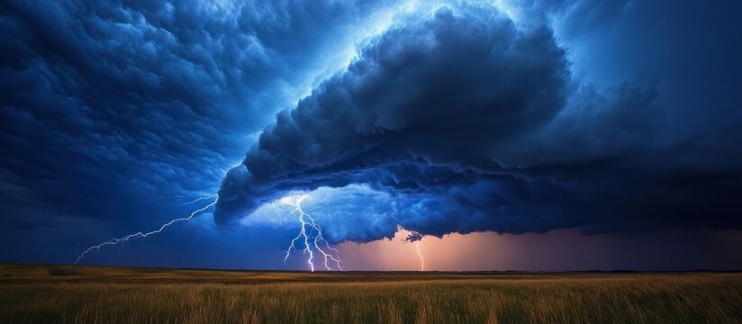 Dramatic storm clouds over a field