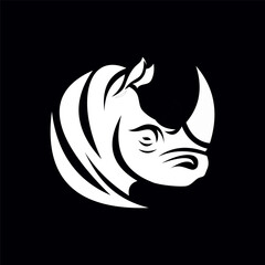 Black and white rhino head logo or icon. simple and elegant. Logo silhouette.  Vector illustration