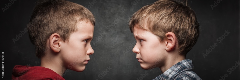 Poster comparison of conflict and bullying between two boys showing intense expressions and emotions during