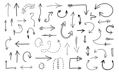 hand-drawn sketch arrows set in various styles and directions for infographics, navigation, highlights, and creative design projects