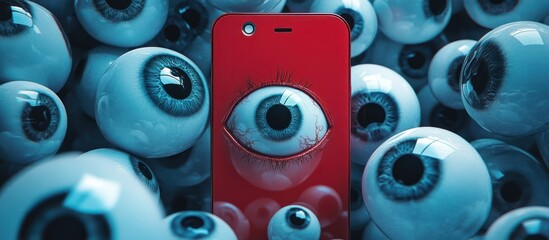 Red phone surrounded by many eyes