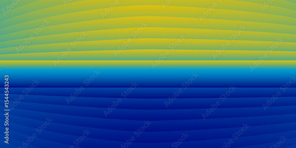 Poster an abstract background with horizontal, undulating stripes in shades of blue and yellow, creating a 