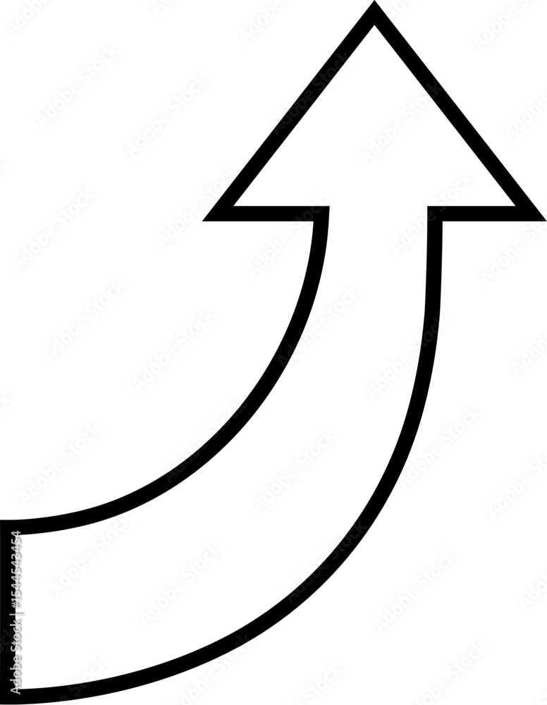 Poster illustration of curved arrow pointing up vector graphic for direction navigation and growth concept 