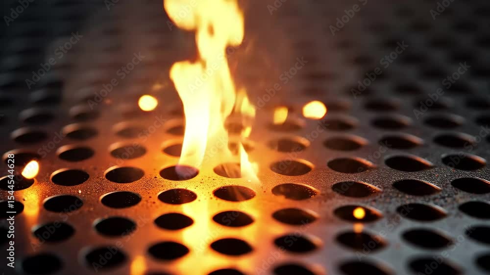 Poster metal mesh surface illuminated by sparks creating a dynamic and vibrant background in an industrial 