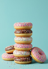 stack of donuts isolated, cookie, chocolate, baked, donut, white, cake, pastry, 