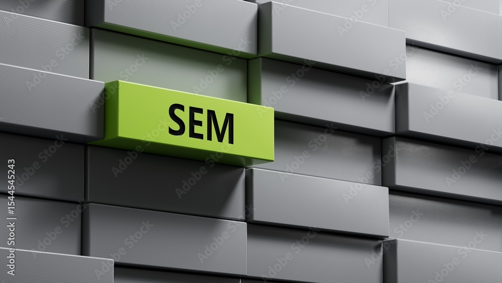 Poster sem symbol. concept word sem - search engine marketing on metal blocks and blocks. business and sear