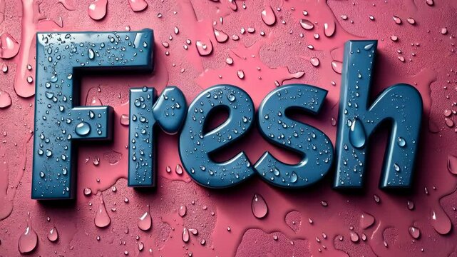 Embrace fresh: gentle droplets fall around glowing letters spelling Fresh, evoking a calm yet powerful visual metaphor of freshness, hydration, purity, and emotional renewal