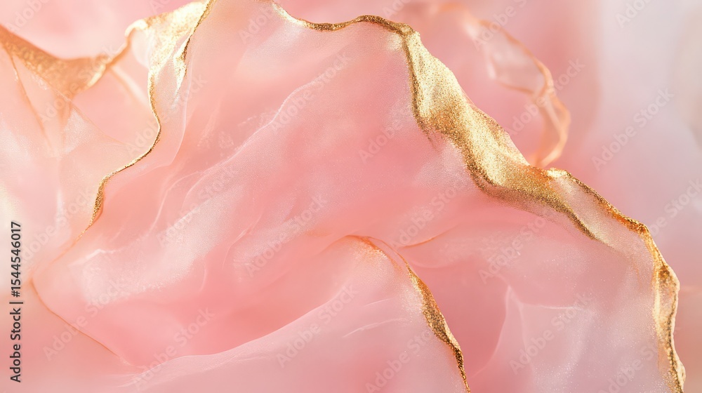 Poster close up of flowing pink fabric with gold trim creating a soft and elegant abstract background