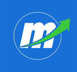 M letter with green up arrow design