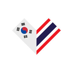 friendship concept. heart shape icon of south korea and thailand flags. vector illustration isolated on white background