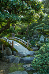 Traditional Japanese garden bridge in Kyoto Imperial Palace