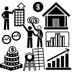 Business growth icons set isolated on white background