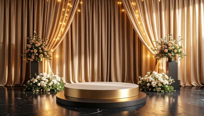 Elegant stage adorned with floral displays