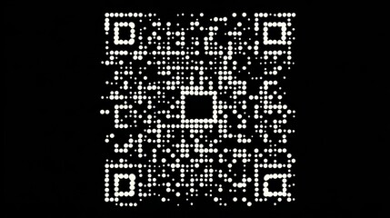 Futuristic digital QR code made of glowing pixels on a black background