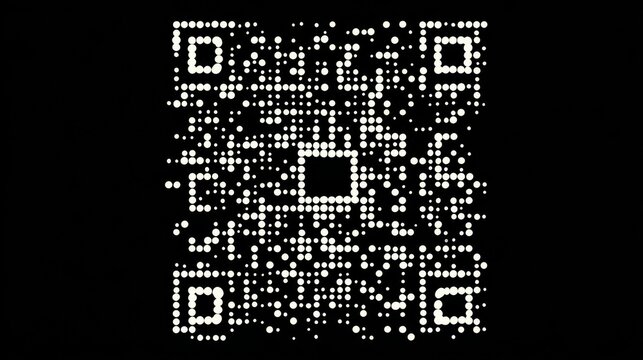 Futuristic digital QR code made of glowing pixels on a black background