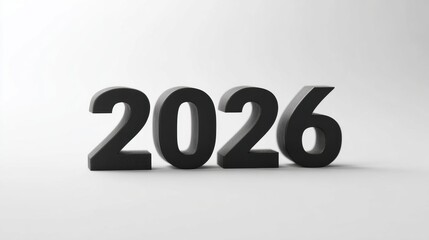 Bold black 3D numbers for the year 2026 on a clean white background