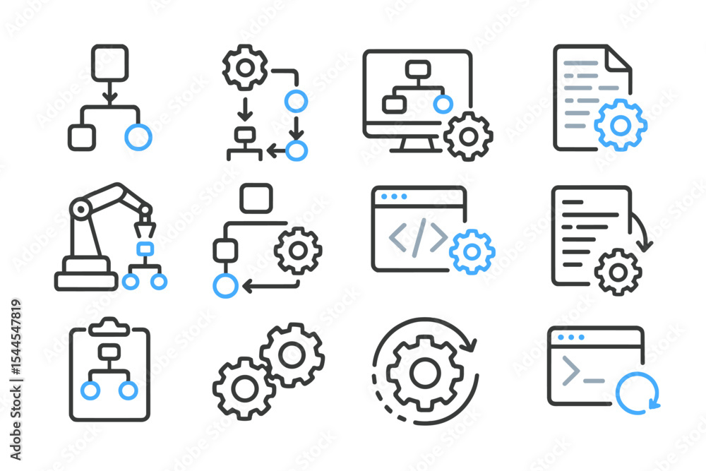 Poster abstract technology icons related to automation and workflow processes