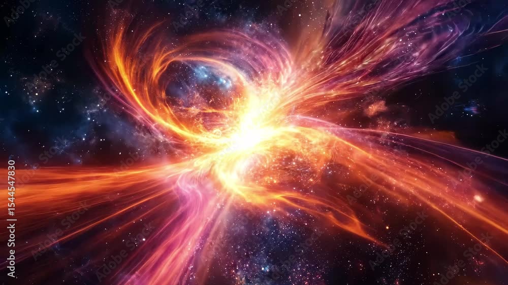 Poster exploration of vibrant cosmic energy in an abstract representation of space flight at light speed, a