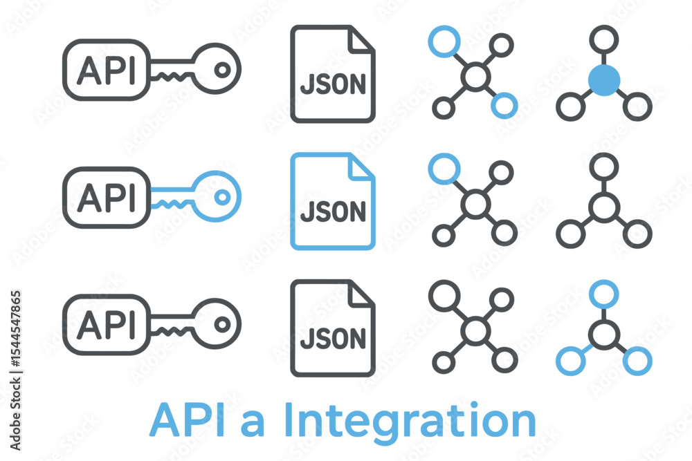Poster api and json integration with network connectivity symbols on dark background