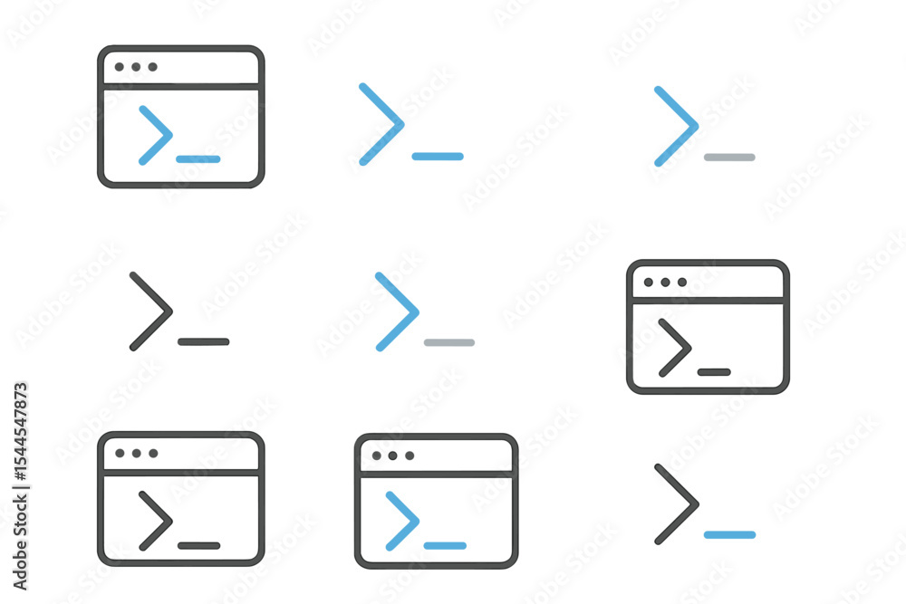 Poster neon blue command line interface symbols on dark gradient background