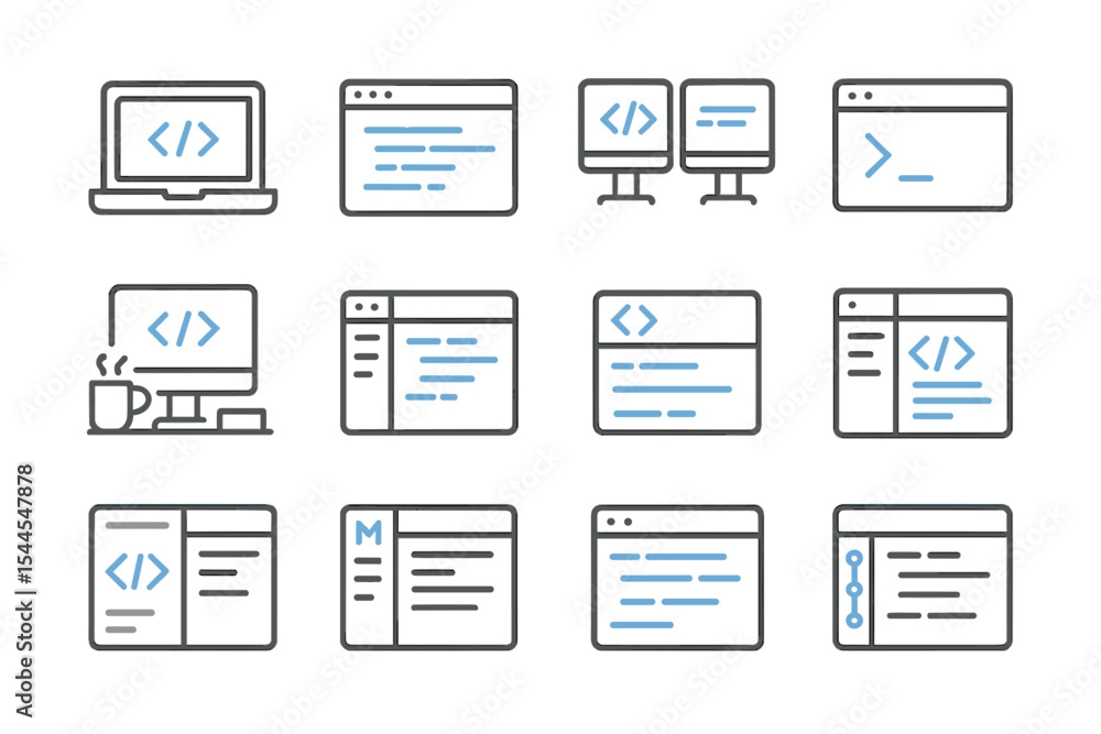 Poster digital interface icons display in blue on grey background