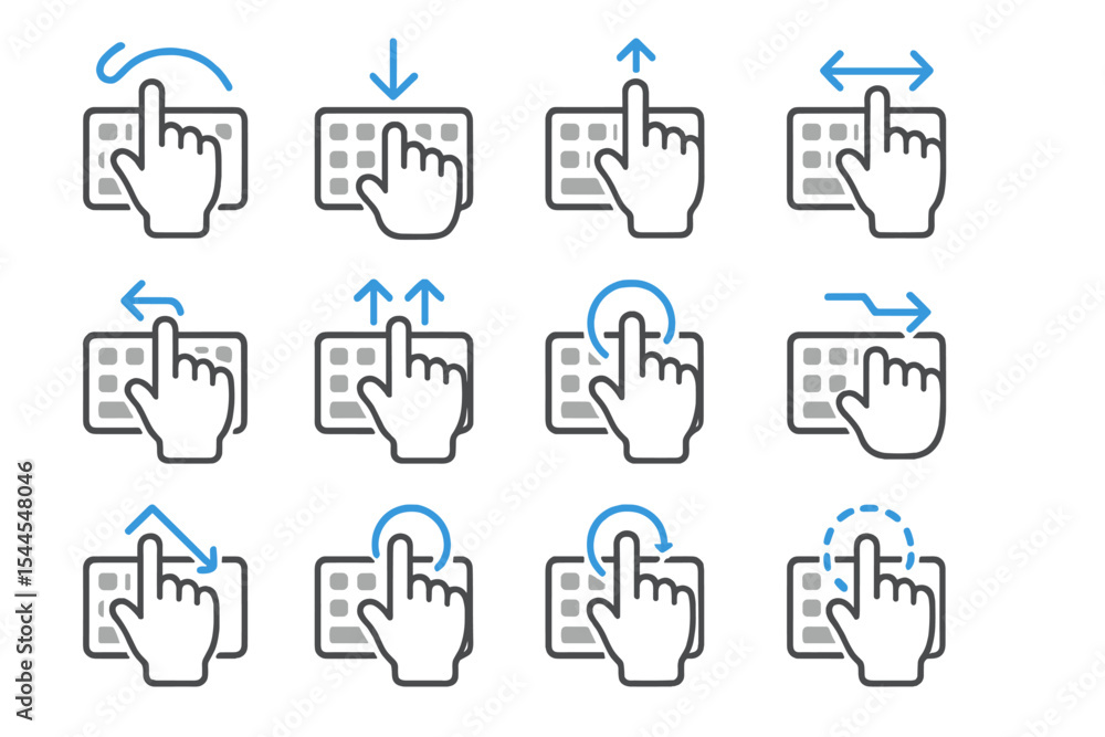 Poster touchscreen gesture icons with arrows for swipe and tap interactions