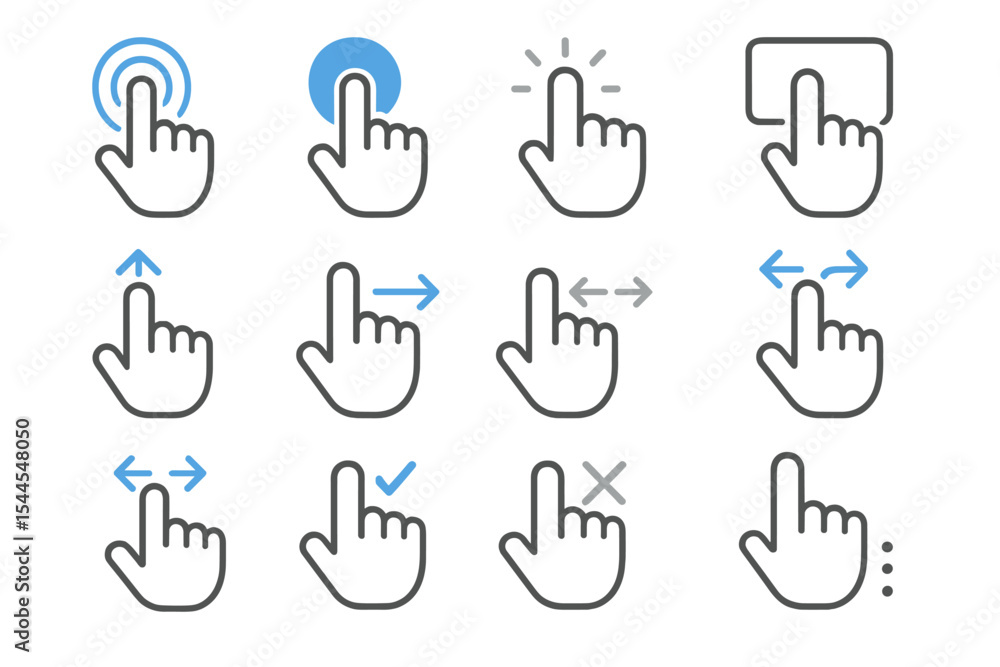 Poster gesture icons for touchscreen interactions on a dark background