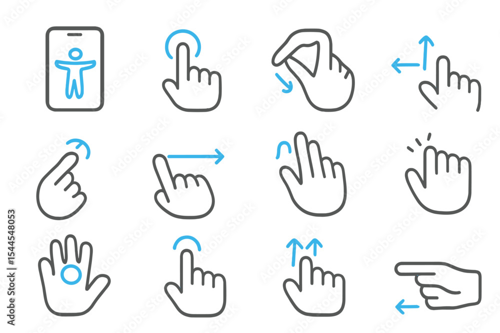 Poster touchscreen gesture icons set with hand movements and touch interface symbols