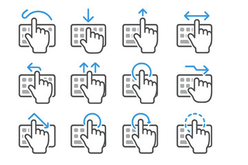 Fototapeta premium Touchscreen gesture icons with arrows for swipe and tap interactions