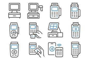 Digital payment terminal icons: contactless, nfc, card, and mobile payment