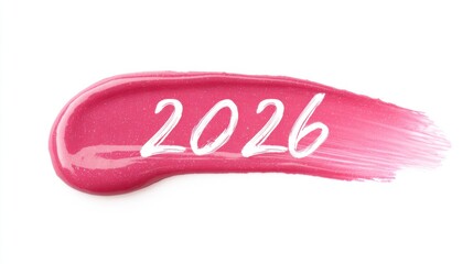 Stylish New Year 2026 concept with the year written on a pink lipstick smear
