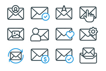 Glowing email icons on dark background with checkmarks and envelope symbols