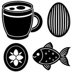 Black and white food icons isolated on white background