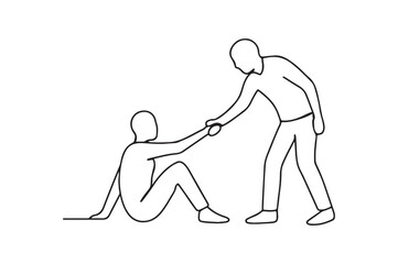 Person helping another stand continuous one line drawing minimalism design