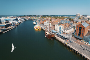 Obraz premium Aerial View of Poole Quay Harbourfront in Dorset, UK