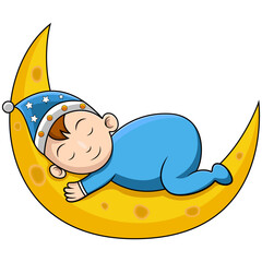 A cute baby sleeping on the moon