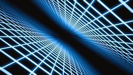 3D rendering, abstract sci-fi grid or wireframe footage high tech space retro animation blue neon grid.
