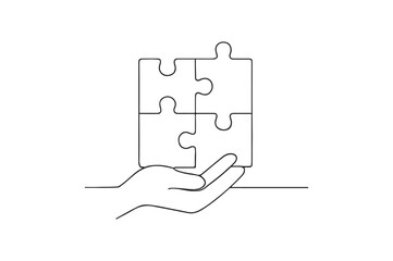 Puzzle pieces continuous one line drawing minimalism design