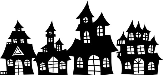 Mysterious Halloween buildings in silhouette form