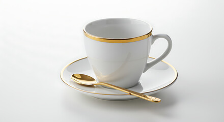Porcelain Espresso Cup with Saucer and Gold Rim Under Studio Lighting