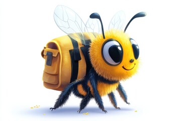 Obraz premium A cheerful honeybee carrying a satchel ready for adventure with bright studio on white background. Generative Ai