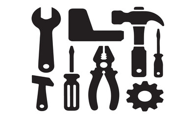Fototapeta premium Collection of black and white tool icons
