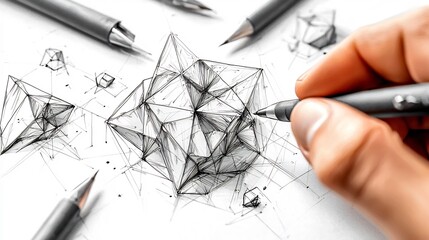 Swiss digital illustrator doing sketching surreal geometry