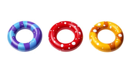 Pack Collection Colorful Donut Pool Floaties Summer Fun Water Toys Inflatable Rings set against transparent background
