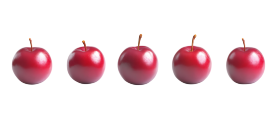 Pack Collection Five Red Plums in a Row A Minimalist Fruit Photography set against transparent background