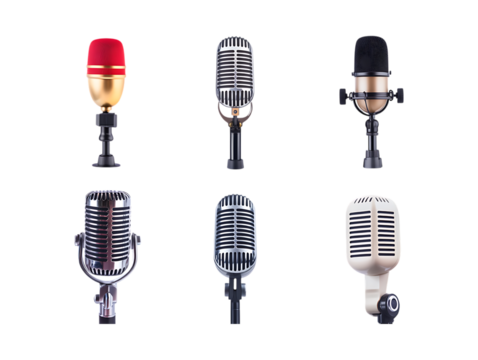 Pack Collection Retro Microphone Characters Colorful Icons for Music  Podcast Branding set against transparent background