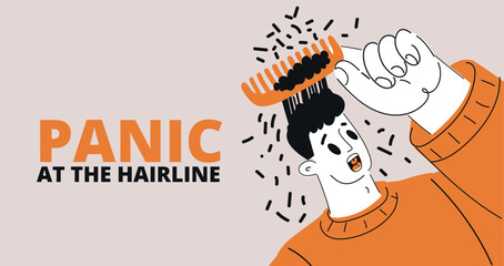 Vector illustration of a man grooming his hair with a smile, symbolizing self-care, humor, and positive aging