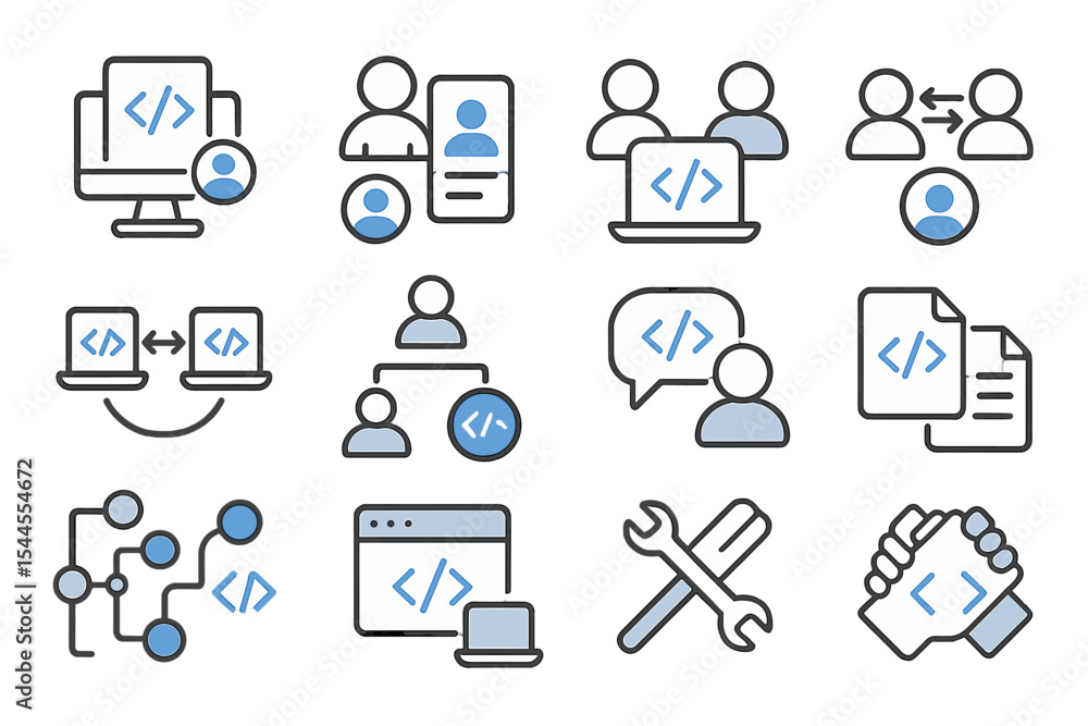 Poster technology icons for digital communication and web development