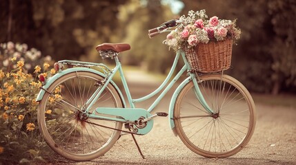 Vintage Bicycle with Flowers in Basket