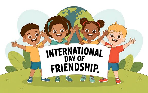 Happy diverse children celebrate international day of friendship - Powered by Adobe